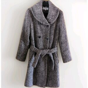 Calvin Klein Jacket Womens Sz 6 Wool Brown Tweed  Knit Shawl Collar Belt GUC